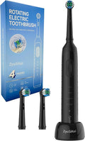 Rotating Electric Toothbrush for Adults with 4 Modes Round Head and USB Charging Base - for Sensitive Gums IPX7 Waterproof (Black)
