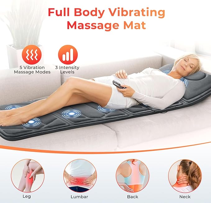 Full Body Massage Mat Massage Pad with 10 Vibrating Motors for Pain Relief Back Massager with Heat Full Body Massage for Back LumbarLeg Gifts for Men Women Long 67