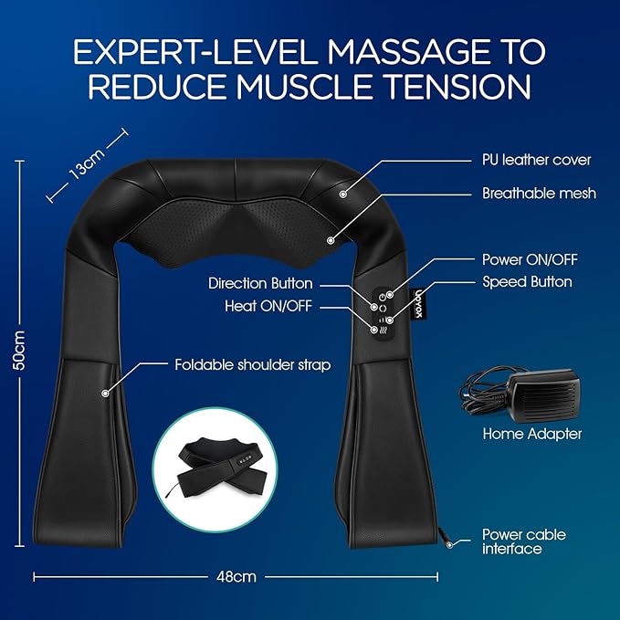 VOYOR-HEALTH Shiatsu Neck and Back Massager Electric Deep Tissue 4D Kneading Massage for Shoulder Lower Back Leg and Body Muscle Pain Relief Home &amp Office Use(Dark Black)