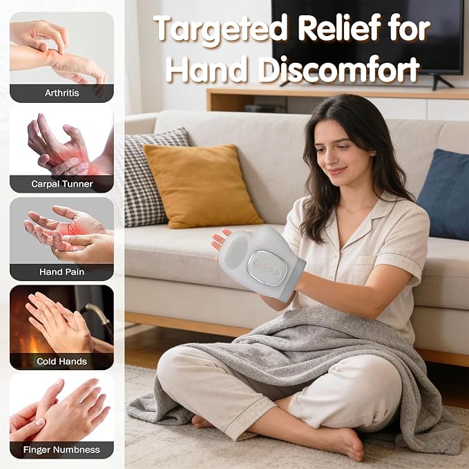 Hand Massagers 3 Heat Settings &amp 5 Compression Levels Smart Hand Massager 2000mAh Cordless with Soothing Warmth for Hand &amp Wrist Discomfort - Hand Massager with Heat and Compression