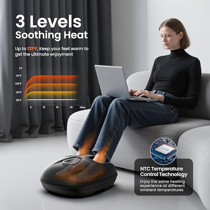 RENPHO Foot Massager Machine with Heat [2026 Upgraded] Shiatsu Foot Massager for Plantar Fasciitis Birthday Gifts for Women Men Cordless Control FSA Eligible HSA Store Eligible Massager Black