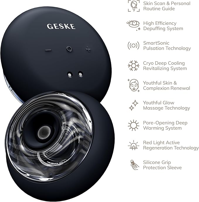 GESKE SmartAppGuided™ Sonic Cool &amp Warm Face &amp Body Massager | 9 in 1 | Electric Massager | Face &amp Body | Battery-Free Cooling &amp Warming | Firms Relaxes &amp De-Puffs Skin | with Sma