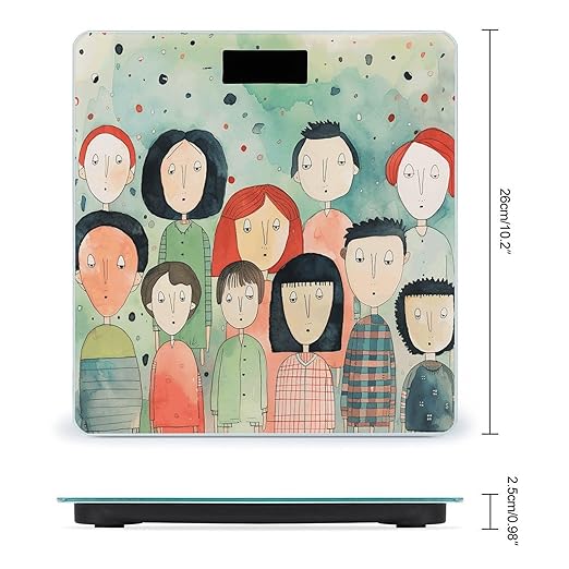 Primitive Art Style Bathroom Scale Automatic Power On/Off Body Scales LCD Backlight Display Square Digital Scale Rounded Corners Bathroom Scales for Home Bedrooms