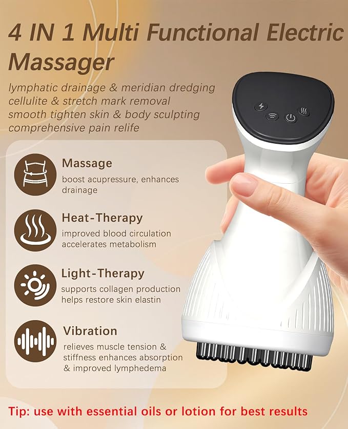 Lymphatic Drainage Massager Helps Reduce Stretch Marks &amp Cellulite 12 Level Anti Cellulite Massage Tool &amp Body Sculpting Machine with Light Therapy Heat &amp Vibration for Legs Arms Belly