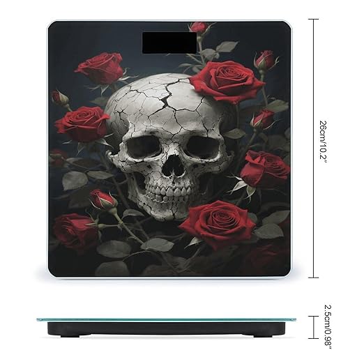 Skull Rose Bathroom Scale for Body Weight LCD Display Digital Bathroom Scale Tempered Glass Bathroom Weight Scales Fashion Smart Scales for Home Bedroom 400 Lb