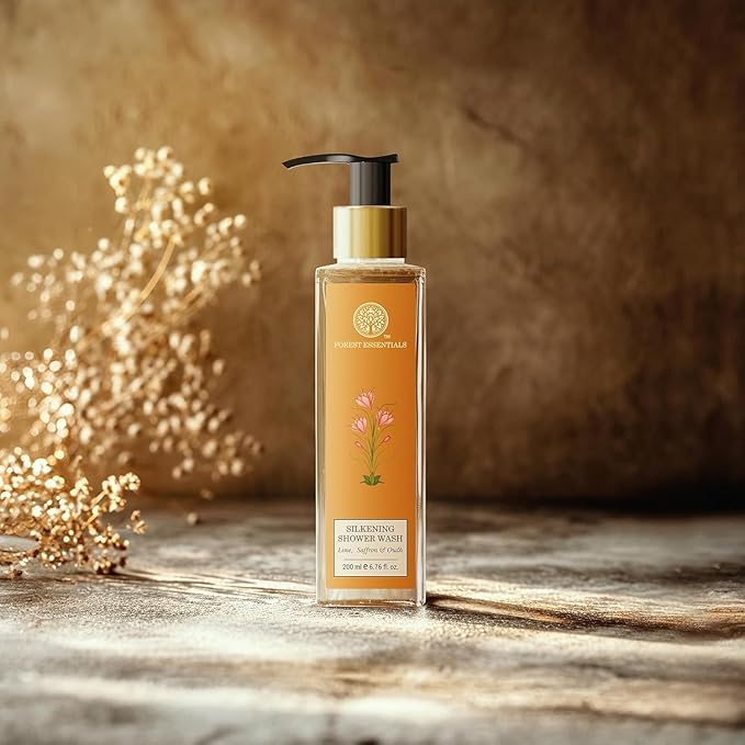 Forest Essentials Silkening Shower Wash Lime Saffron Oudh | Ayurvedic Natural Body Wash for Soft &amp Smooth Skin | Paraben Free &amp Sulphate Free Shower Gel