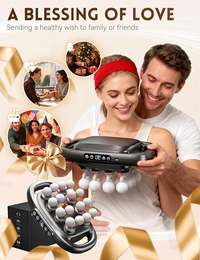 Veloreva Massager 2026 New 16 Head Massage Gun Deep Tissue 3 Modes 30 Speeds &amp 50kg Thrust Pro Neck Massager with Long-Lasting Battery Quiet Cordless for Neck Waist Body Muscle (8-Head)