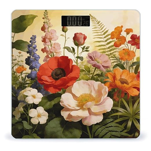 Flowers Plants Weight ScaleClear LED Display Bathroom Digital Weighing ScaleTempered Glass Digital Bathroom Scale for Body Weight Capacity Up to 400 Lbs