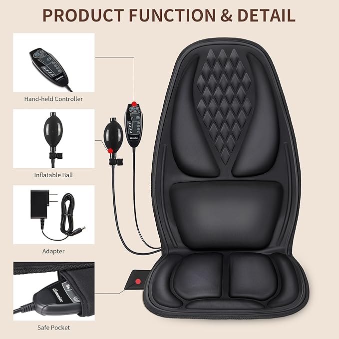 Back Massager with Heat Massage Seat Cushion with 3D Back Support 8 Vibrating Motors Massager Chair Pad for Full Body Pain Relief Ideal Gift for Valentine's Day/Lover/Parents/Friends
