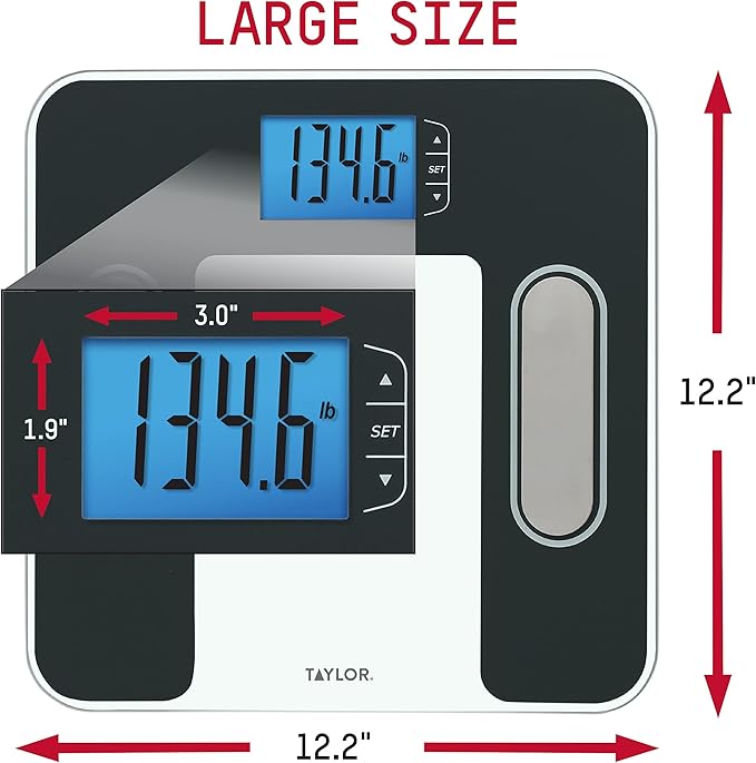 Taylor Digital Glass Body Composition Scale Bathroom Scale for Body Weight Measures Body Fat Body Water Muscle Mass and BMI 10-User Recognition FSA HSA Eligible 400 lb Capacity White and Black