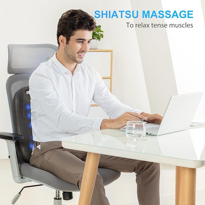 CooCoCo 14×19 Shiatsu Back Massager with Heat Birthday Gifts for Dad Mom Women Men Husband Portable Massage Chair Pad Kneading Massage Tools for Pain Relief Chair Massager for Office Home