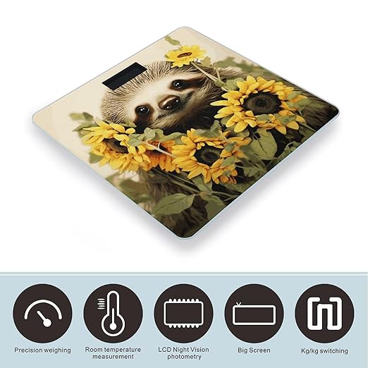 Sloth Sunflower Scale for Body Weight Digital Bathroom Scale Accurate Smart Weight Scales with Large Display Weighing Machine High Precision Scales
