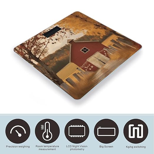 Fall Country Barn Scale for Body Weight Accurate Digital Bathroom Scale Toughened Glass High Precision Scales Smart Weight Scales with Large LCD Backlight Display Weighing Machine
