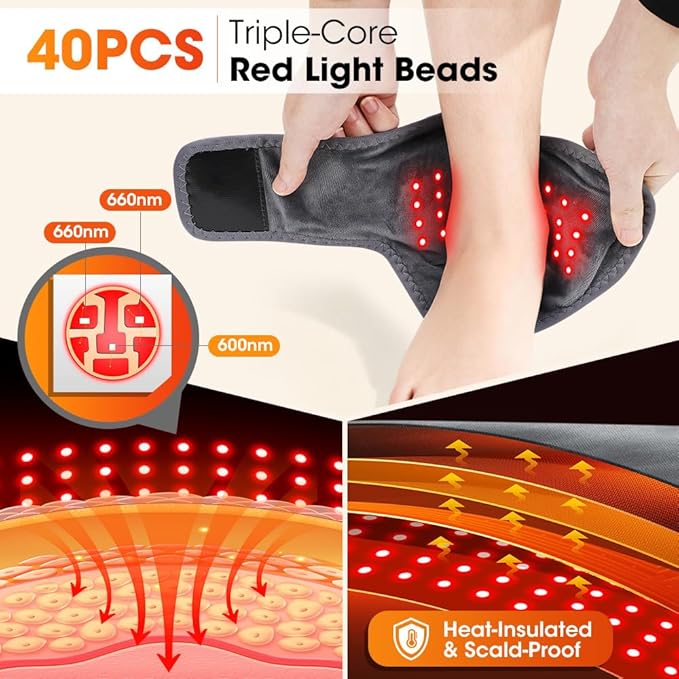 3 in 1 Foot Massager with Heat Red Light Triple Therapy Cordless Portable Ankle Massager 3 Vibration Modes 3 Heat Levels 5 Intensity Levels for Circulation Plantar Fasciitis (Pack of 2)