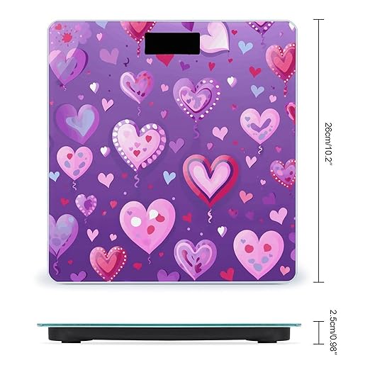 Purple Love Pattern Scale for Body Weight Sturdy Tempered Glass Weighing Scales with LCD Display Accurate Digital Bathroom Scale Convenient Body Fat Smart Scales 400lb