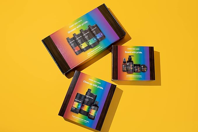 Every Man Jack Pride Essentials Box - Includes Three Grooming Essentials with Clean Ingredients &amp Incredible Scents - Round Out His Routine with Body wash Deodorant and 2-in-1 Shampoo