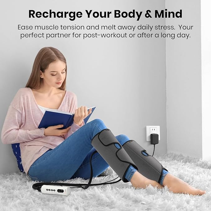 SHINE WELL Leg Compression Massager for Circulation and Pain Relief Fsa Air Compression Calf Massager with 3 Modes 3 Intensities 2 Timing for Restless Legs Syndrome Relief Wellness Gift for Mom Dad