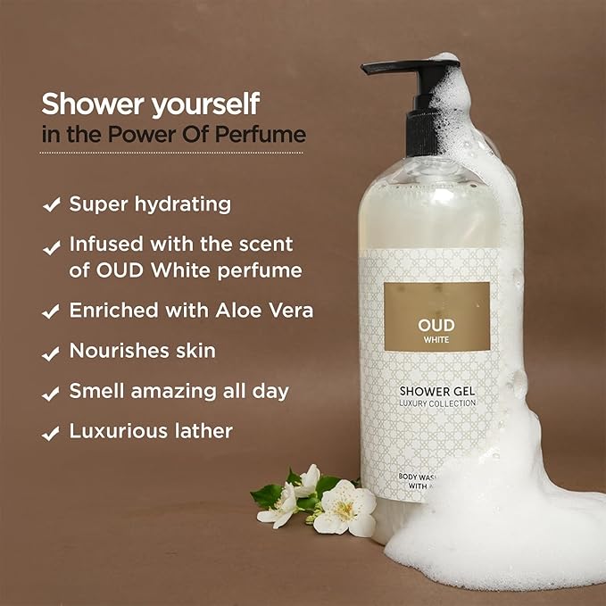 BVita Luxury OUD WHITE Unisex Body Wash Refreshing Shower Gel for Deep Cleansing Hydrating Moisturising Softer &amp Smoother Skin with Aloe Vera 500 ml