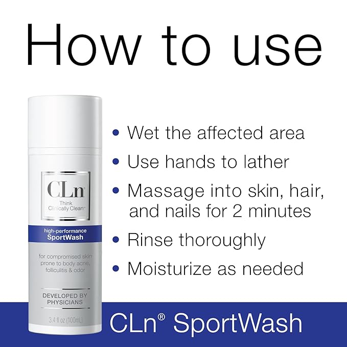 CLn® SportWash – High-Performance Sport Body Wash For Men &amp Women Prone to Body Odor Foot Odor Ringworm Folliculitis &amp Back Acne Fragrance-Free &amp Paraben-Free 3.4 fl. oz.