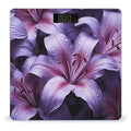 Purple Lily Flowers Scale for Body Weight Anti-Slip Digital Bathroom Scale Sturdy Toughened Glass Weighing Scales High Precision Safe Rounded Corners Smart Scales