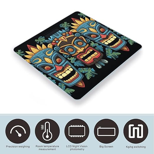 Colorful Tiki Mask Pattern Bathroom Scale Ultra-Bright Liquid Crystal Screen Weight Scale Accurate Bathroom Body Scales for Body Weight Bathroom Pet Home Bedroom Gift-Giving