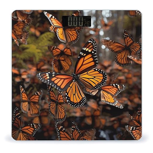 Monarch Butterflies Scale for Body Weight High Precision Digital Weight Scales with LCD Display Anti-Slip Sturdy Slim Tempered Glass Bathroom Scale for Home Use