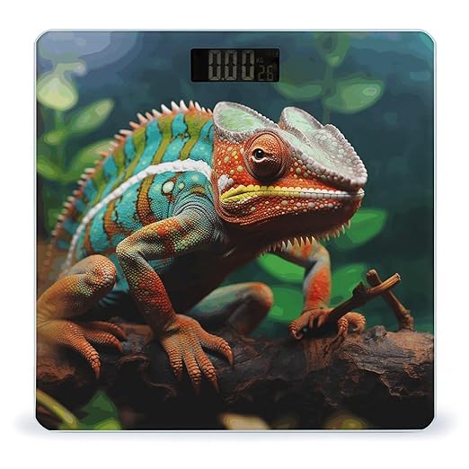 Cute Chameleon Bathroom Scale Large LCD Backlight Display Digital Scale Rounded Corners Body Scales Automatic Power On/Off Bathroom Scales for Home Bedrooms