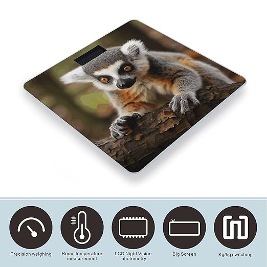 Monkey Lemur Cute Digital Bathroom Scale for Body Weight Weighing Scale with Backlit LCD Display High Precision Measurements &amp Measures Weight Up to 180kg