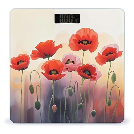 Watercolor Red Poppy Flowers Smart Scale for Body Weight Accurate Bathroom Scale with LED Display Digital Weight Scales Weighing Machine High Precision Scales for Bath Home