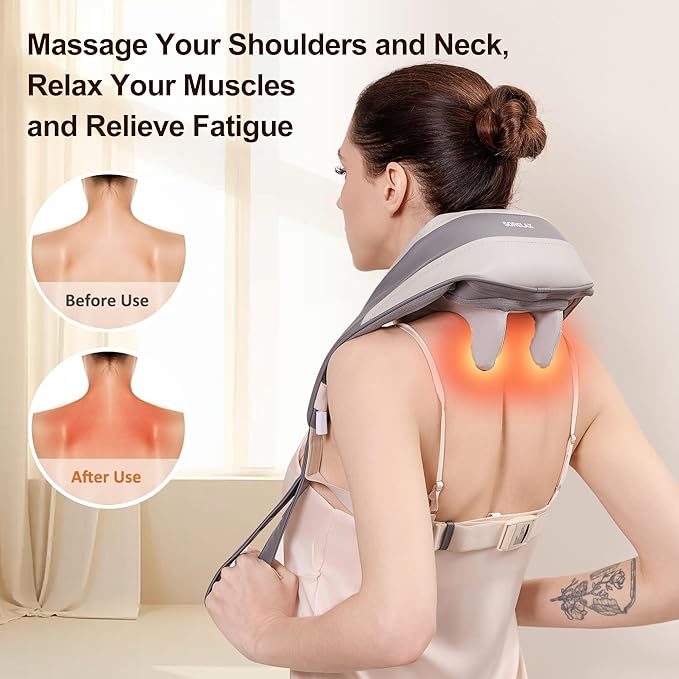 Neck Massager for Pain Relief Deep Tissue Shiatsu Neck and Back Massager With Heat Electric Massage Pillow for Shoulder Leg Body Muscle Pain Relief Gifts For Women Men Mom Dad (Grey【with bag】)