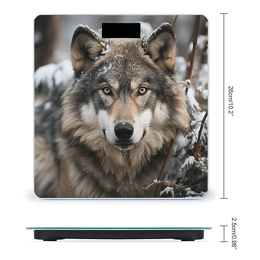 Lmage of Wolf in The Snow Bathroom Scale for Body Weight LCD Display Digital Bathroom Scale Tempered Glass Bathroom Weight Scales Fashion Smart Scales for Home Bedroom 400 Lb
