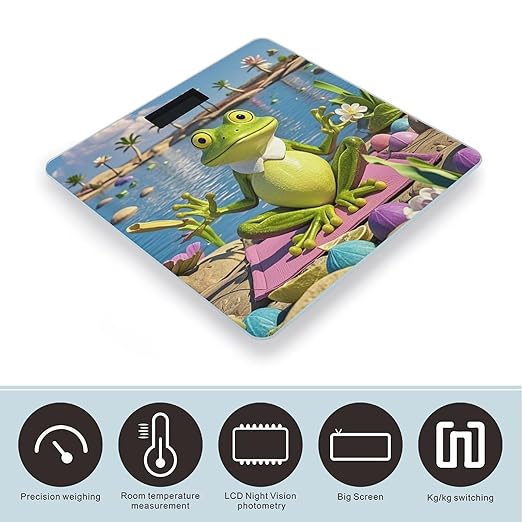 Funny Yoga Frog Bathroom Scale Automatic Power On/Off Body Scales LCD Backlight Display Square Digital Scale Rounded Corners Bathroom Scales for Home Bedrooms