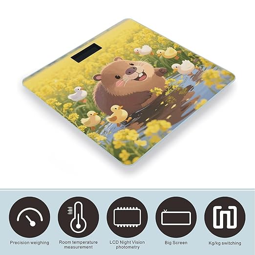 Digital Bathroom Scale for Body Weight Scale with Bright LCD Display High Accuracy Step-On Technology Auto On/Off Cute Capybara Digital Scales 400 Lbs /180kg