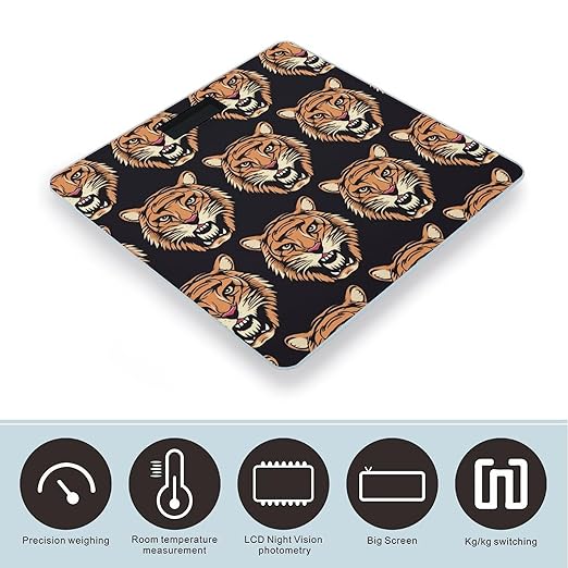 Tiger Head Pattern Bathroom Scale for Body Weight LCD Display Digital Bathroom Scale Tempered Glass Bathroom Weight Scales Fashion Smart Scales for Home Bedroom 400 Lb