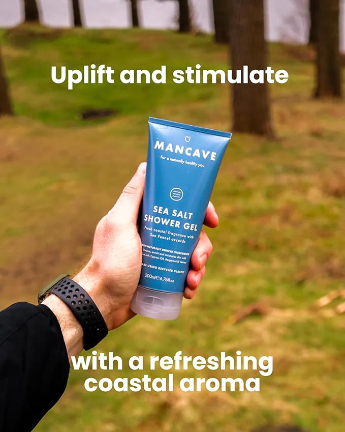 ManCave Sea Salt Shower Gel for Men Coastal Aroma with Sea Fennel Cypress and Bergamot Sulphate and Paraben Free Natural Vegan Cruelty Free 200 ml