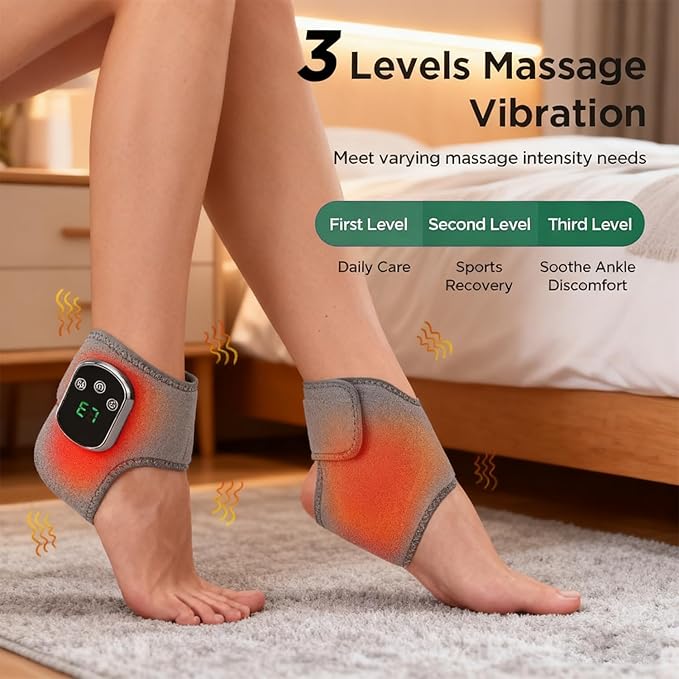 Ankle Massager for Pain Relief with Hot Compress Function 3-Level Adjustable Heat &amp Vibration Smart Timer Touch Screen Compact &amp Portable for All Ages (2 pcs)