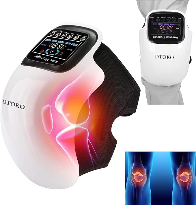 DTOKO Knee Massager -Large Screen Adjustable Temperature Cordless Knee Massagers with Heat and Vibration Portable Wearable Knee Massager Easter Women’s Day Gift for Mon - White