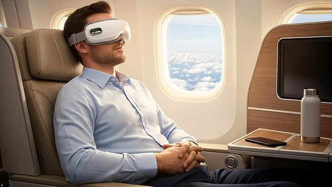Eye Massager with Heat Rechargeable Music Function Adjustable Strap White and Gray Gifts for Business Women