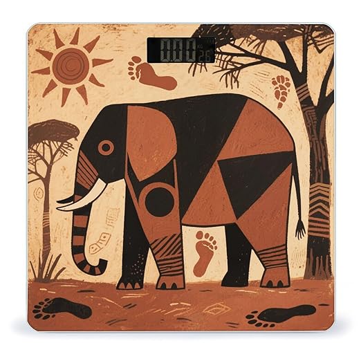 Elephant March Print Scale for Body Weight Sturdy Tempered Glass Weighing Scales with LCD Display Accurate Digital Bathroom Scale Convenient Body Fat Smart Scales Easy Read
