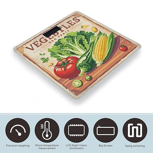 Vintage Vegetables Bathroom Scale for Body Weight Bathroom Digital Electronic Weighing Scale with Back Lit LED Display Sturdy Tempered Glass Weight Watchers Scales 400lb