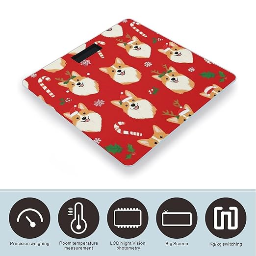 Energy Saving Scale Bathroom Weighing Scale Smart Scale for Body Weight Digital Corgi Dogs Christmas Red