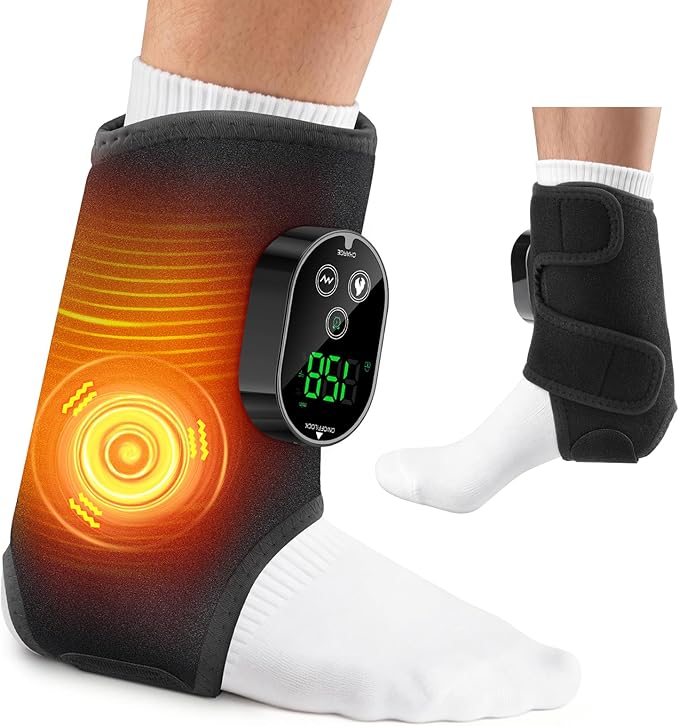 Cordless Ankle Heating Pad with MassageRechargeable Ankle Massager for Pain ReliefPortable Neuropathy Foot Massager