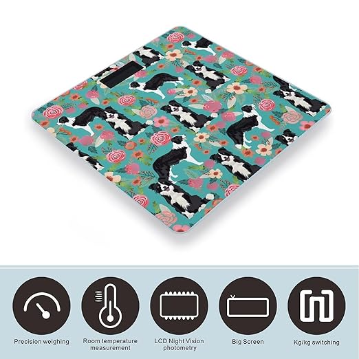 Border Collie Florals Scale for Body Weight Digital Bathroom Scale Precision Smart Weighing Scales with Clear LED Display Accurate High Precision Scales Weighing Machine