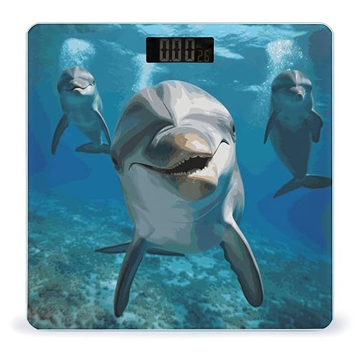 Funny Dolphin Looking at You Weight Scale Digital Electronic Scales Bathroom Scale Larg LCD Backlight Display High Precisio MeasurementsTempered Glass
