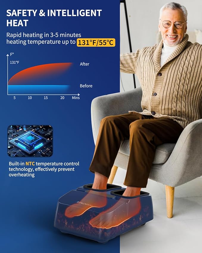 MOUNTRAX Foot Massager Machine with Heat Foot Massager for Plantar Fasciitis Neuropathy Pain Shiatsu Foot Massager with Remote Fits Feet Up to Men Size 12 (Blue)