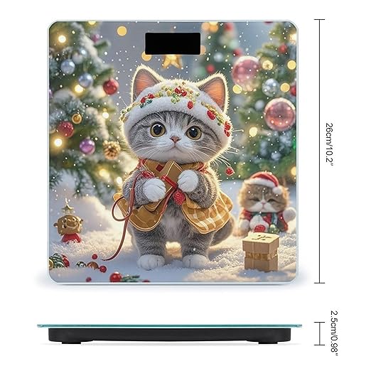 Cute Cat Sing Christmas Carols Bathroom Scale for Body Weight with High Precision Large LCD Backlight Display Digital Weighing Scale with BMI Capacity Up to 180kg