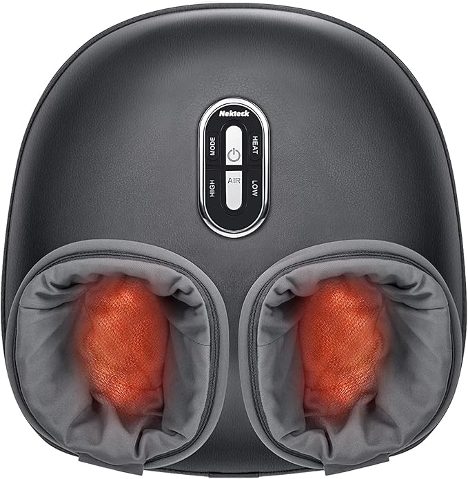 Nekteck Shiatsu Foot Massager with Heat [2026 Upgraded] 3 Modes Deep Kneading Therapy Air Compression Feet Massage Tool for Plantar Fasciitis Relaxation Gifts for Men Women Fits Size to US 13