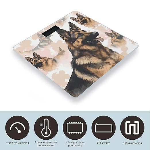 Digital Bathroom Scale for Body Weight Scale with Bright LCD Display High Accuracy Step-On Technology Auto On/Off German Shepherd Dog Lovers Digital Scales 400 Lbs /180kg