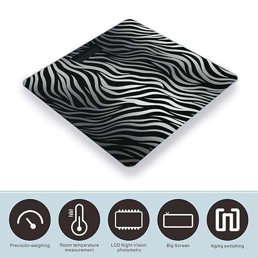 Digital Bathroom Scale for Body Weight Scale with Bright LCD Display High Accuracy Step-On Technology Auto On/Off Zebra Print Digital Scales 400 Lbs /180kg