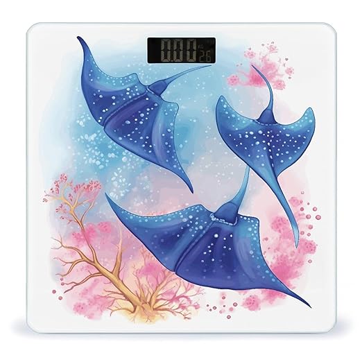 Sea Animals Stingrays Weight Scale Large Bathroom Scales Digital Weight with Bright LED Display Non Slip Automatic Weighing Scale Fashion Weighing Machine for Body